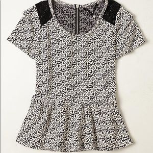 Knitted and Knotted Floral Jacquard Peplum Top